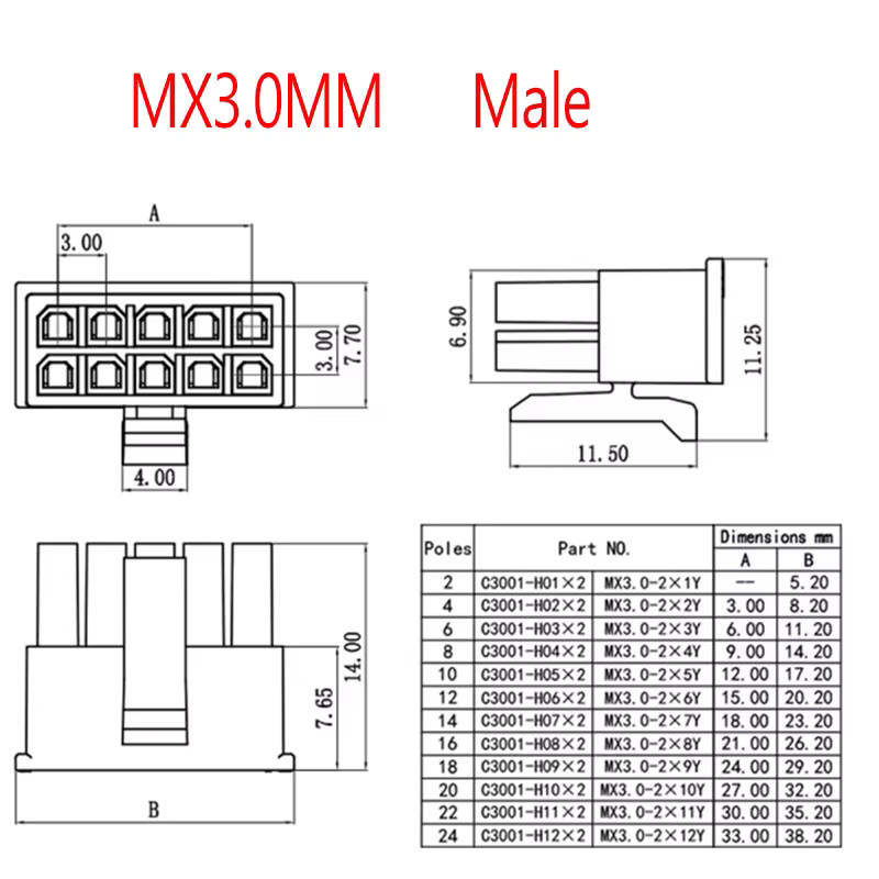 Molex Micro-Fit 3.0 Connector Housing Set mit Terminals, Pitch 3.0mm, Male Shell, 10 Sets mit verschiedenen Pin-Konfigurationen - Bild 2