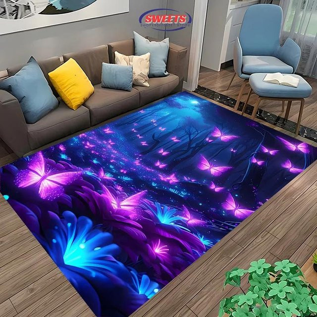 JGJG Schöner Schmetterlingsteppich, mehrfarbiger dekorativer Teppich für Wohnzimmer, Schlafzimmer und Bad, rutschfest und maschinenwaschbar, B/T: 60 x 40 cm - Bild 1
