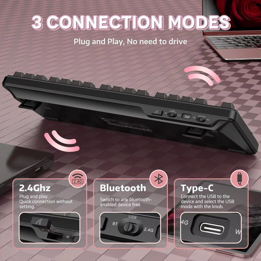 Attack Shark X87 Kabellose mechanische Gaming-Tastatur mit RGB-Hintergrundbeleuchtung und Hot-Swap in Weiß (Bluetooth, 2,4 GHz, USB-C) - Bild 6