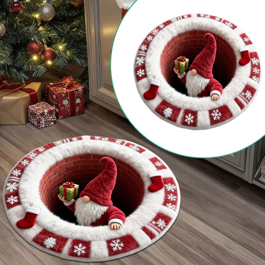 Runder 3D-Illusion-Weihnachtsteppich in Multicolour, rutschfest, Durchmesser: 60 cm - Bild 2