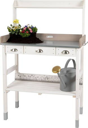 WONDERMAKE Pflanztisch aus Fichtenholz mit 3 Schubladen in Weiß-Grau, B/T/H: 85 x 45 x 130 cm