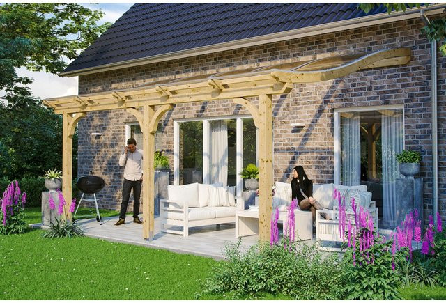 Skan Holz Terrassenüberdachung Venezia aus Leimholz Fichte in Natur mit Polycarbonat-Dach, B: 541 cm, T: 339 cm - Bild 1