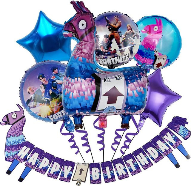Fortnite Party-Dekorationsset mit Folien- und Latexballons sowie Banner in Mehrfarbig für Kindergeburtstage von Discover Intime - Bild 1