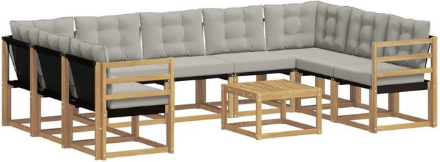vidaXL Outdoor-Sofagarnitur in U-Form aus massivem Akazienholz mit 10 Kissen in Weiß und Hellgrau - Bild 1