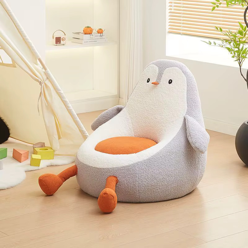 TINGFANG Kindersofa Avocado und Pinguin Design in Grau als bequemer Lazy Sofa für das Wohnzimmer - Bild 1