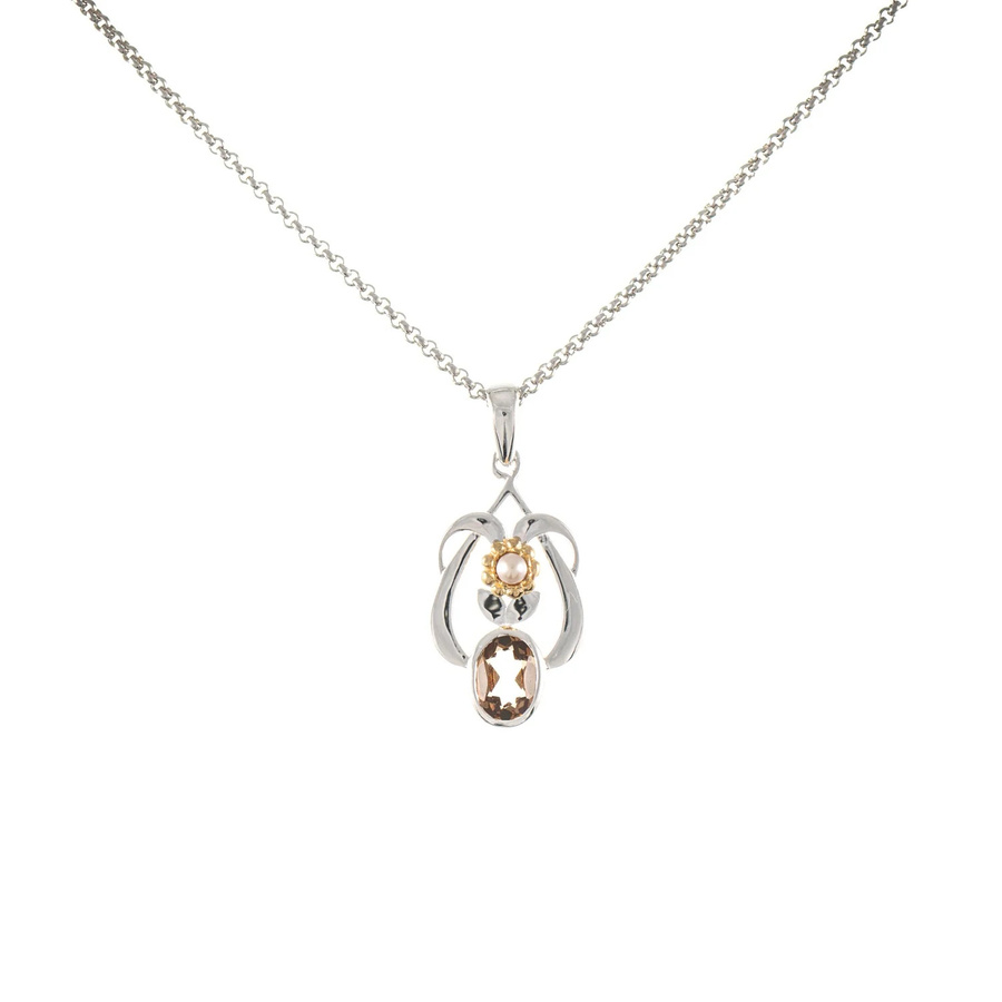 Anhänger mit Kette 925 Silber, teilvergoldet, Zirkonia, Perle - Bild 1