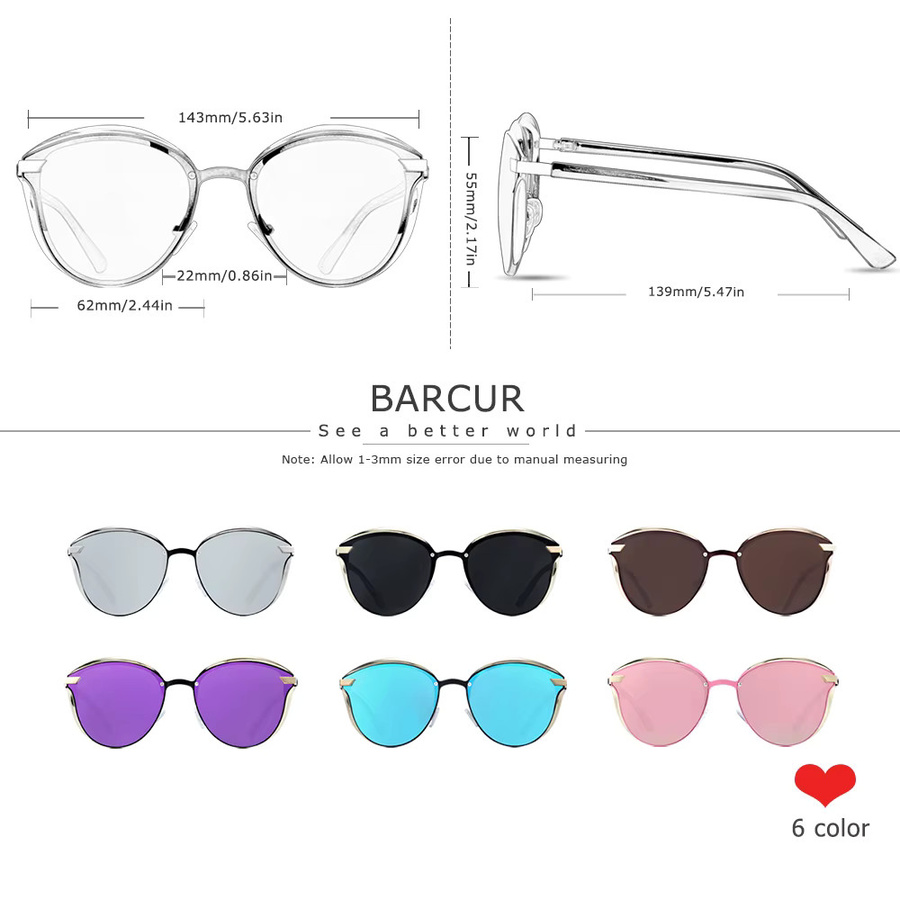 BARCUR Sonnenbrille, rund, Vollrand, Damen, polarisiert - Bild 2