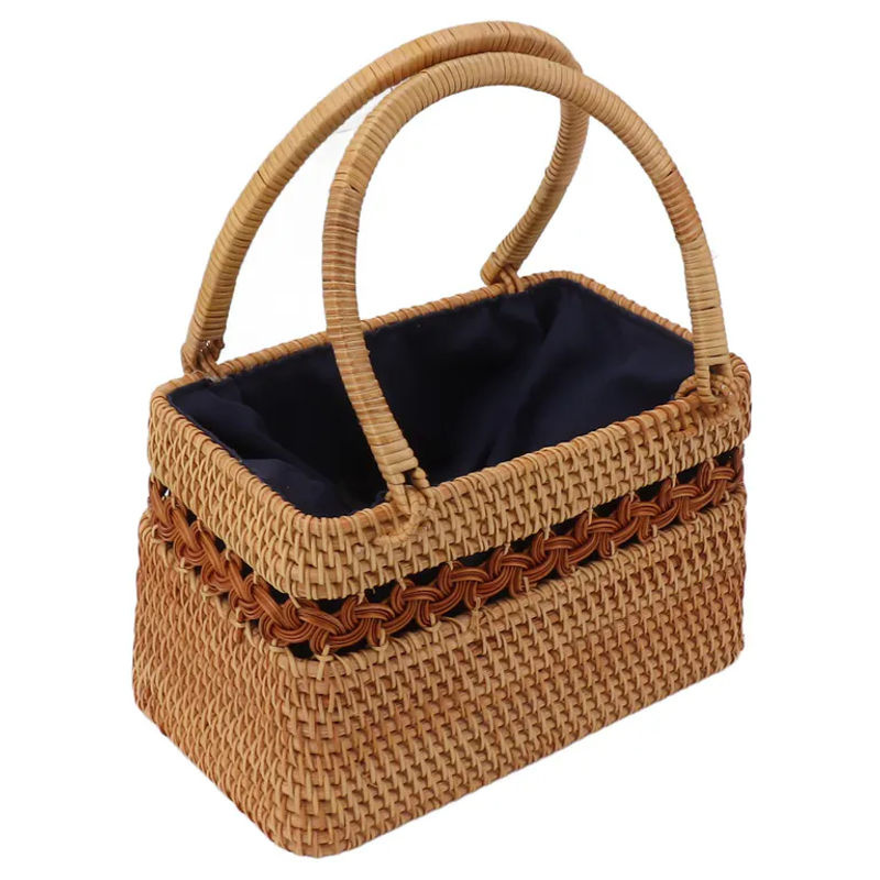 Vintage Rattan-Tragetasche mit floralem Design in Braun von KONNWEI - Bild 2