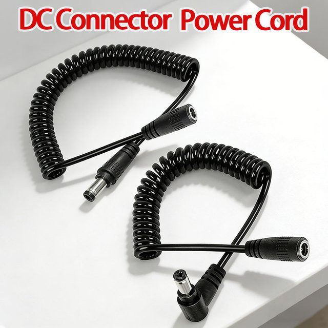 JCD DC Federkabel Stecker Set mit männlichem und weiblichem Anschluss, Farbe Schwarz, 5,5 x 2,5 mm und 5,5 x 2,1 mm, gerade Ausführung - Bild 1
