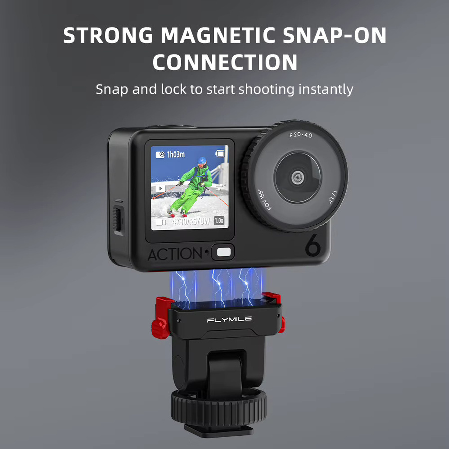 Flymile Magnetischer Adapter-Halter für DJI Action 6 in Schwarz mit Schnellwechsel-Halterung und 1/4 Zoll Schraubenloch als Gimbal-Basis - Bild 2