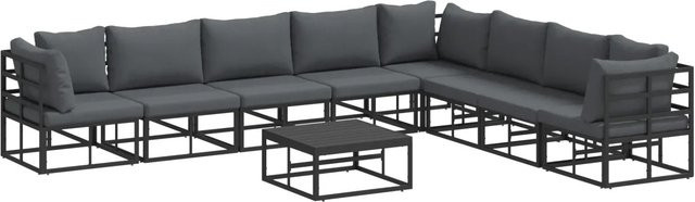 vidaXL Garten-Sofa-Set 9-tlg. in L-Form aus Aluminium mit Kissen, Schwarz/Anthrazit - Bild 1