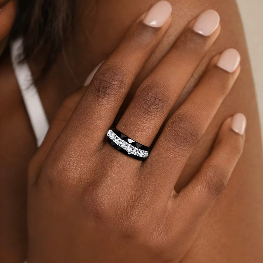 VQYSKO Ring, Keramik, Kristall, schwarz-weiß, Damen - Bild 2