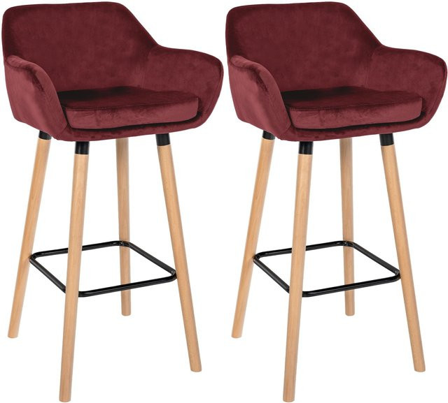 CLP Barhocker 2er Set gepolstert mit Lehne Grant aus Samt und Holz - Bild 1