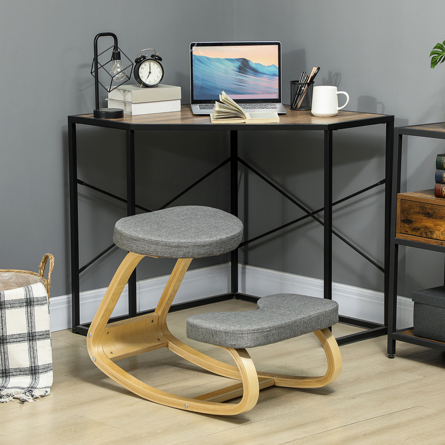 HOMCOM Kniestuhl aus Birkenholz mit Leinenoptik in Grau für Home Office und Meditation - Bild 2