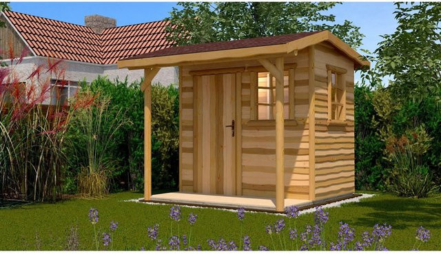 WEKA Gartenhaus 820 Gr.1 aus Holz mit Vordach und Fußboden in Beige, B/H/T: 287 x 251 x 174 cm - Bild 1