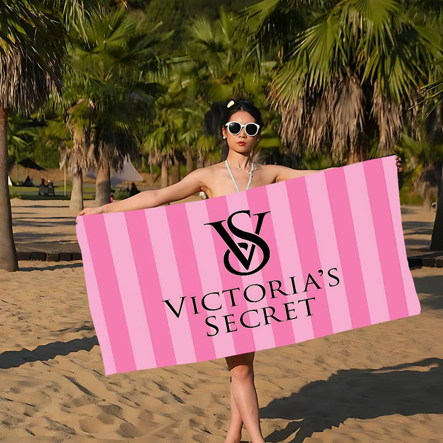 VictoriaS Secret Luxus-Mikrofaser-Strandtuch in Pink mit Streifenmuster für Yoga, Strand und Sport - Bild 2