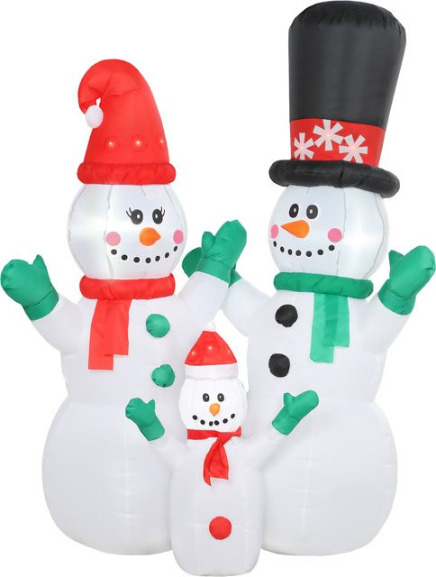 Outsunny Aufblasbare Schneemann Familie Weihnachtsdeko mit LED-Beleuchtung, Weiß/Mehrfarbig, Höhe: 180 cm - Bild 1