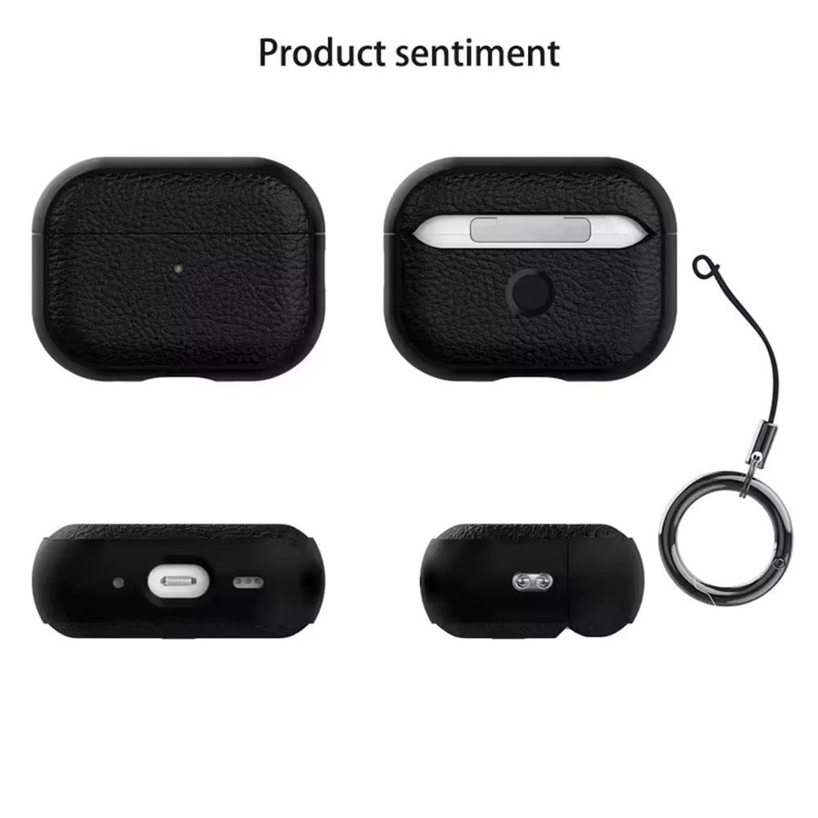 Apple AirPods Pro 3 Schutzhülle aus weichem TPU-Litschi-Leder in Weiß mit Trageband - Bild 4