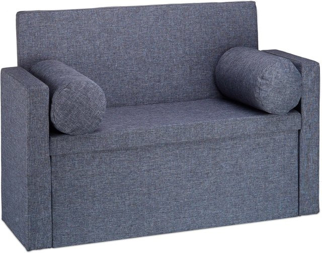 Relaxdays Sitzbank aus Leinen in Grau mit Rückenlehne und Stauraum, faltbar, B/H/T: 115 x 75 x 47 cm - Bild 1