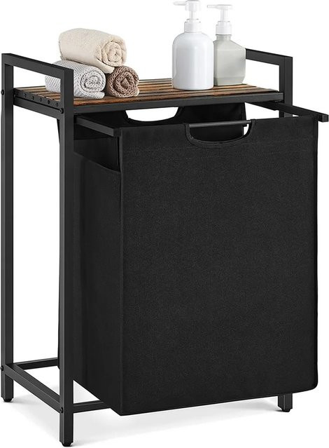 Vasagle Wäschesammler mit Ablage und ausziehbarem Wäschekorb aus Oxford-Gewebe, Braun-Schwarz, B: 50 cm, T: 33 cm, H: 72 cm - Bild 1