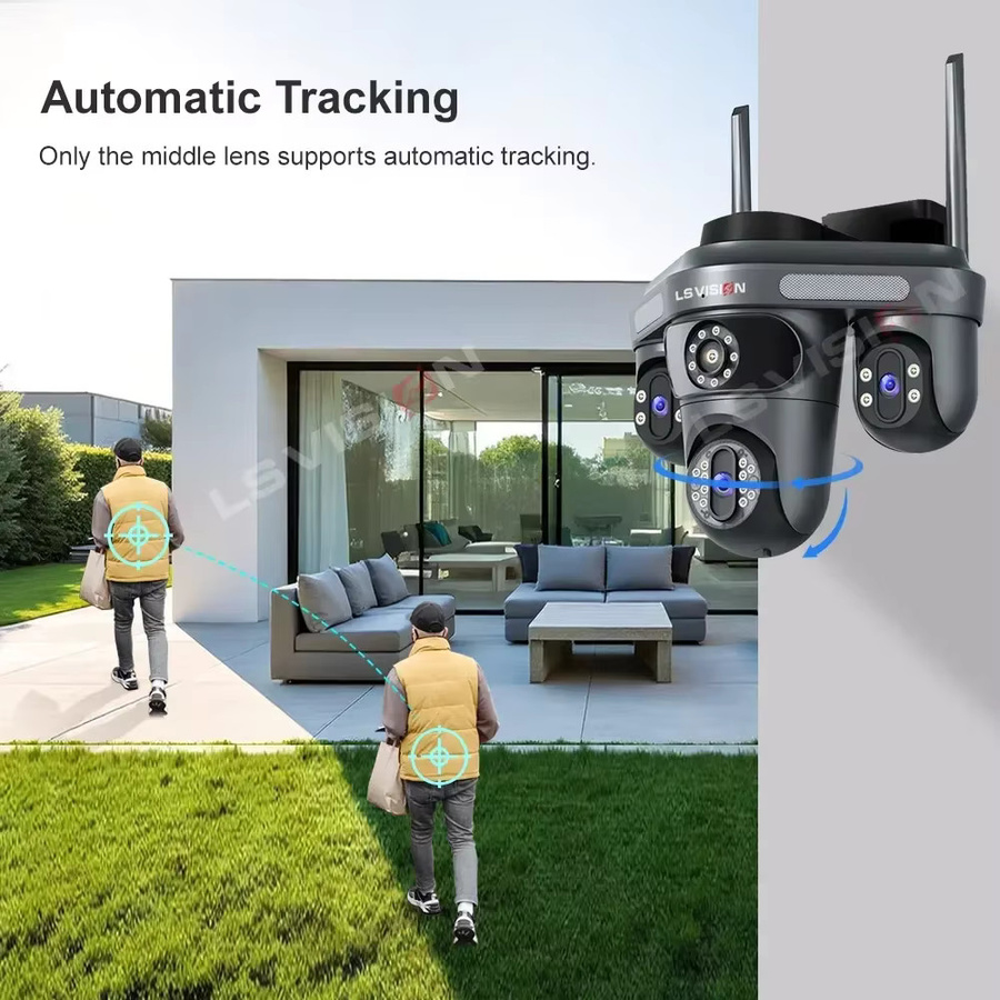 LS VISION 15MP WiFi IP Outdoor Überwachungskamera mit drei Objektiven, PTZ, 2-Wege-Audio und Auto-Tracking in Schwarz - Bild 5