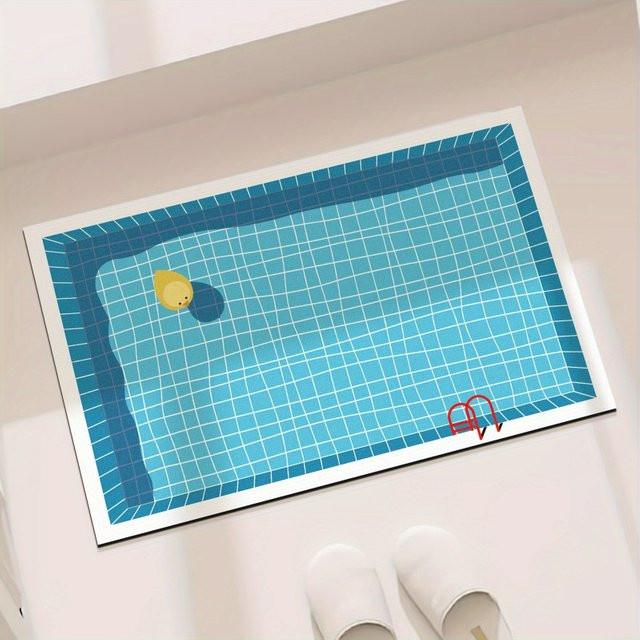VIKAMA Badematte mit Cartoon-Schwimmbad-Aufdruck in Blau, schnelltrocknend und weich - Bild 1