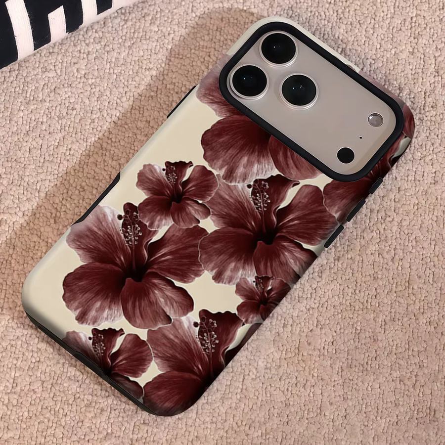 Robuste doppelschichtige Magnet-Handyhülle mit Blumenmuster für iPhone 17 16 15 14 13 Pro Max Plus in Rot von Potdemiel - Bild 5