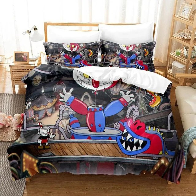 Jinmeige Cuphead Bettwäsche-Set mit Motiv, bestehend aus Bettbezug und Kissenbezug, Mehrfarbig, B/H: 135 x 200 cm - Bild 1