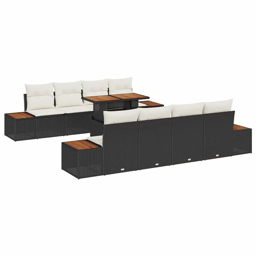 vidaXL Garten-Sofa-Set aus Polyrattan in Schwarz mit 9 Teilen, U-Form mit Stauraum und Polsterkissen - Bild 2