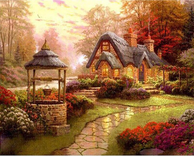 FIYO 5D DIY Diamantmalerei Set Landschaft mit Herbstmotiv und Blumen, Mehrfarbig, B x H: 40 x 50 cm - Bild 1