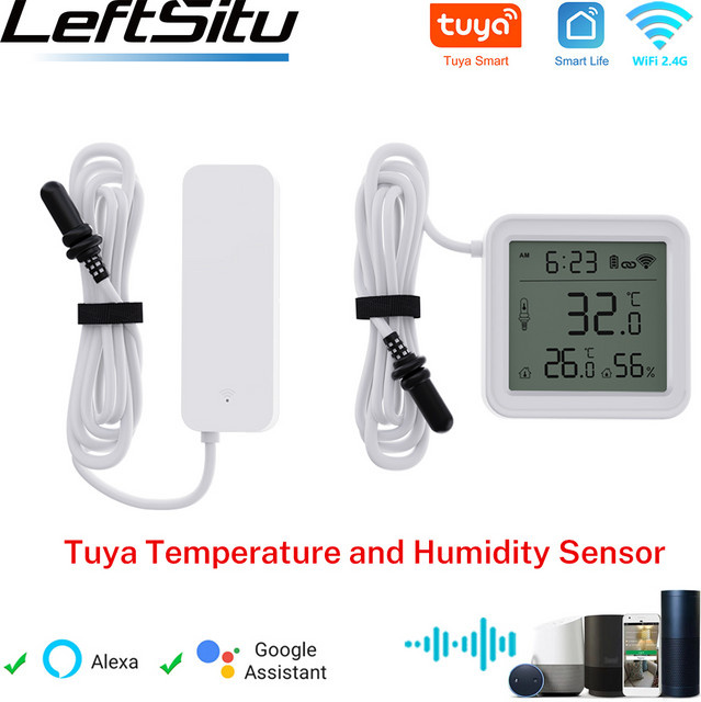 Tuya WiFi Smart Home Thermometer und Hygrometer mit externer Sonde zur App-Überwachung in Weiß - Bild 1