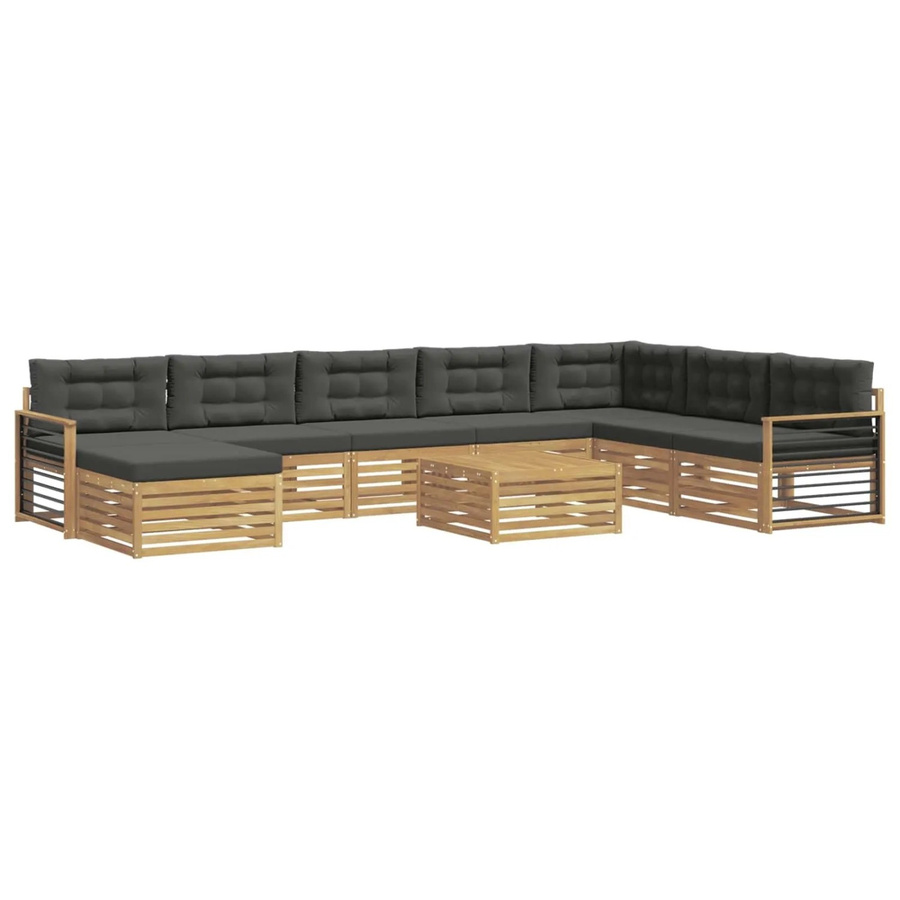 vidaXL Outdoor-Sofagarnitur 9-teilig aus Massivholz Akazie in Weiß und Anthrazit mit Polstern und Armlehnen - Bild 2