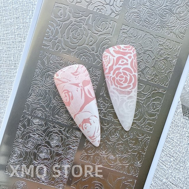 XMQ Nail Art Stamping Plates Rose Templates, Metallic - Bild 1