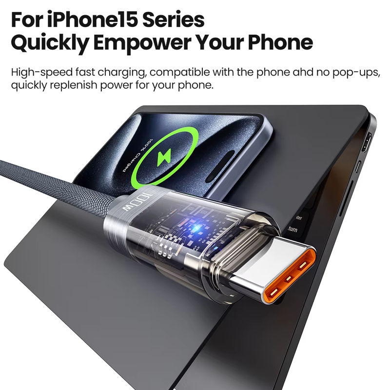 Toocki USB-C zu USB-C Kabel mit 100 W Schnellladefunktion und automatischer Abschaltung, 5 A, transparent Blau - Bild 4