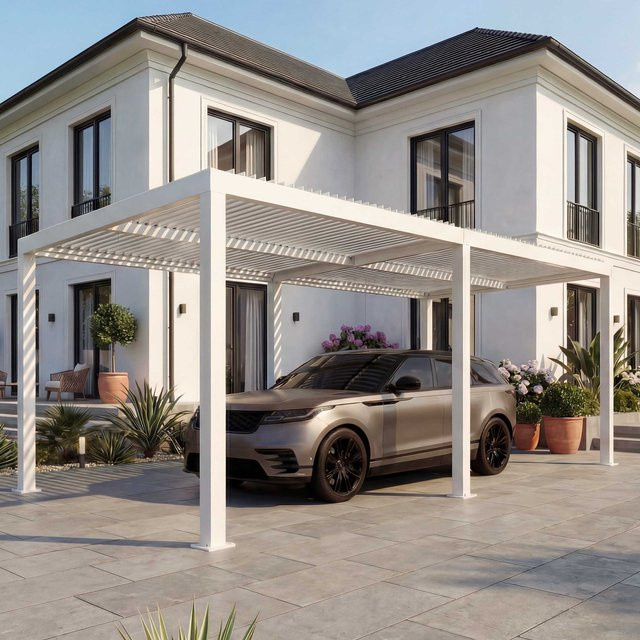 Carport MCW-L46 Autoüberdachung aus Aluminium mit Regenrinne und Lamellendach in Weiß B x T: 6 x 3 m - Bild 1