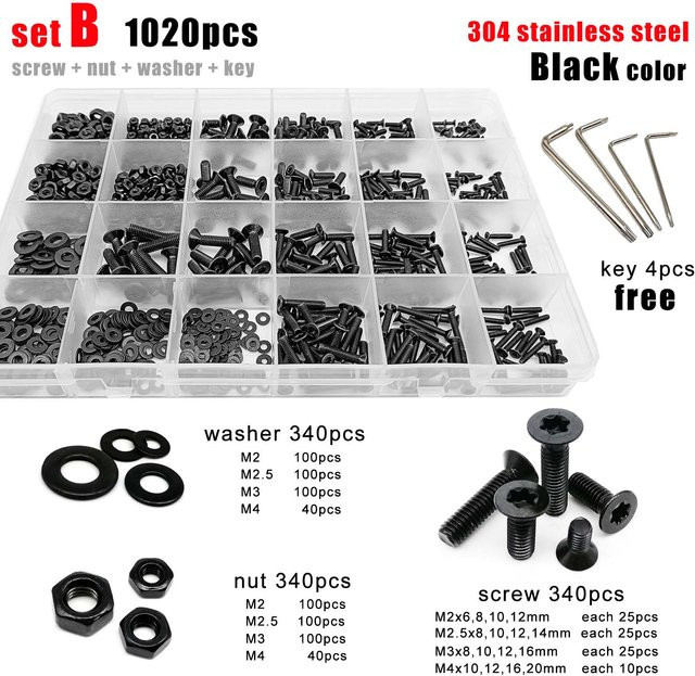 SCREWHOME Six Lobe Torx Flachsenkkopfschrauben Sortiment Set aus 304 Edelstahl in Schwarz, Mix M2 bis M5 - Bild 1