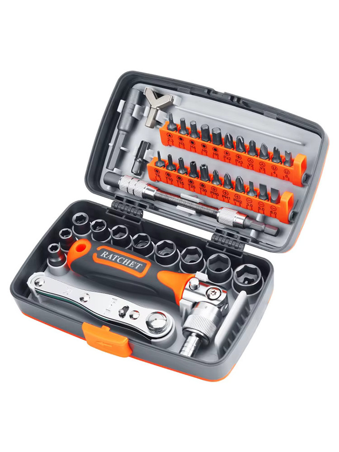 HUHAO 38-in-1 Ratschenschraubendreher-Set mit magnetischen Bits, Torx, Sechskant und Kreuz, inklusive Verlängerungsstange und Aufbewahrungsbox - Bild 7