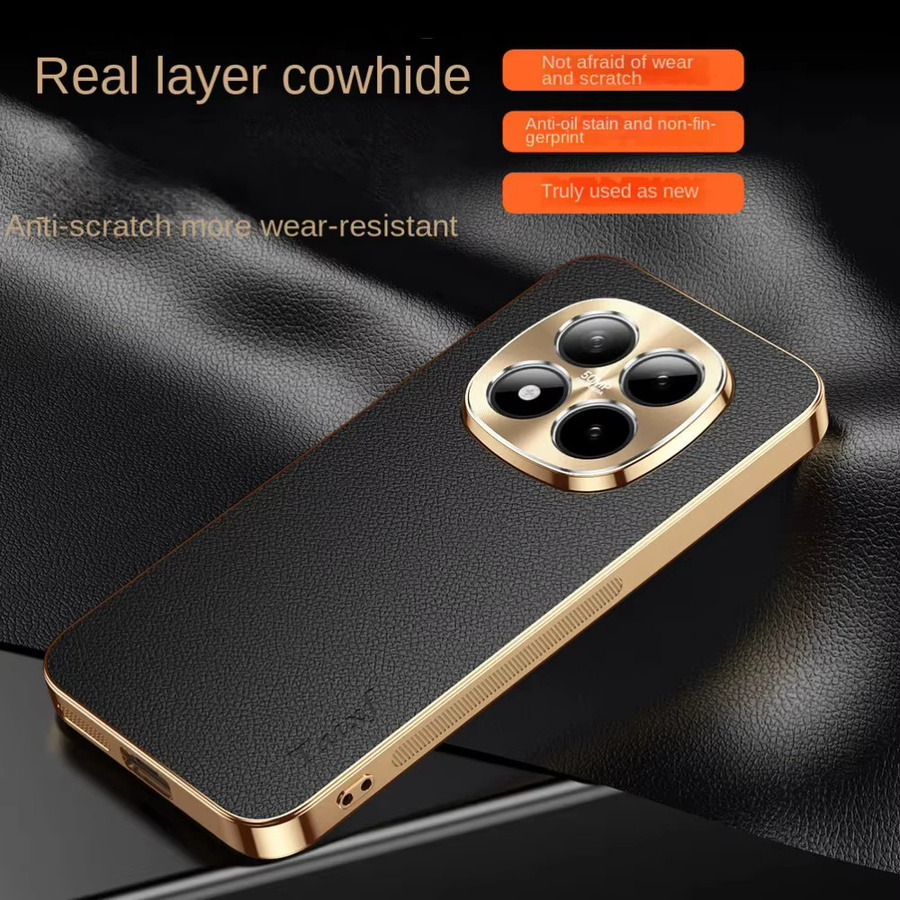 Premium Rindsleder Schutzhülle mit galvanisiertem Rahmen für Redmi Note 15 Pro Plus, 14, 13 Turbo und 4 in Schwarz oder Blau mit Objektivschutz und Anti-Drop-Funktion - Bild 4