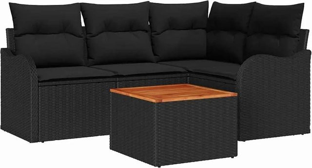 vidaXL Garten-Sofa-Set 5-teilig aus Poly Rattan in Schwarz mit Tisch, Eckbank, Mittelplatz und zwei Sesseln inklusive Polsterung - Bild 1