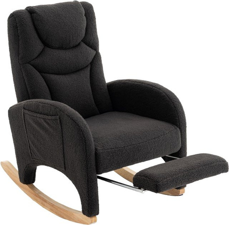 DEKO COLLECTION Schaukelstuhl Relaxsessel mit Armlehnen aus Bouclé-Teddy-Stoff und Holzgestell, Grau, B: 66 cm, T: 96-125,5 cm, H: 99 cm