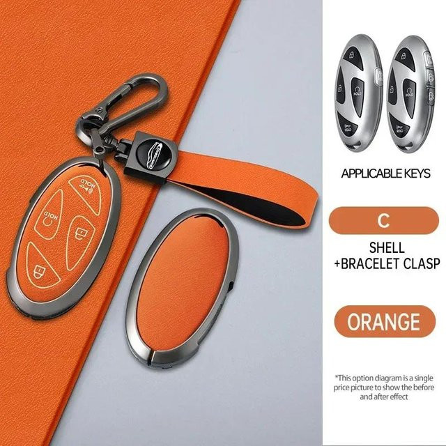 Schlüsselhülle aus Legierung und Leder für Hyundai IONIQ 6 und Kona SX2 in Orange - Bild 1