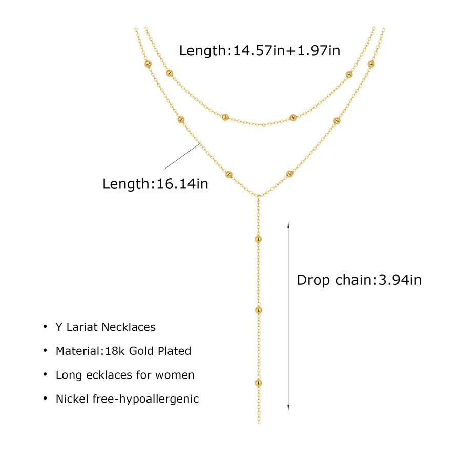 Meaeguet Lariat-Halskette, Edelstahl, vergoldet, Tropfen-Anhänger, Damen - Bild 3