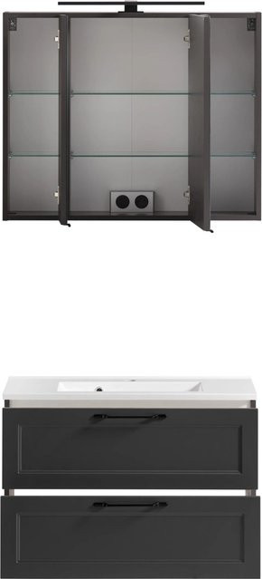 Held Möbel Waschtisch-Set Padua 2-tlg. mit Spiegelschrank in matt Graphitgrau, Breite: 80 cm - Bild 1