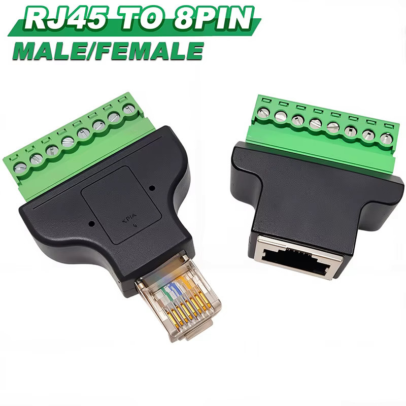 RJ45-Stecker auf Schraubklemmen-Adapter mit Ethernet/LAN Anschluss in Schwarz für CCTV und DVR - Bild 2