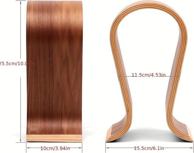 U-förmiger Kopfhörerständer aus Holz von TTAKA7 in Braun und Gelb, B/T/H: 25,5 x 15,5 x 0 cm - Bild 1
