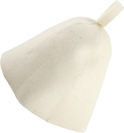 Sauna Hut aus Wollfilz in Beige und White mit Aufhängeschlaufe für Russische Banja und Sauna Hütte