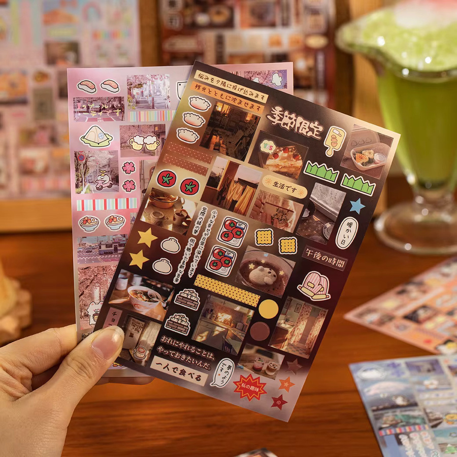 Vintage Flavours Street Series Stickerbuch mit Lebensmittel-Motiven, DIY-Scrapbook und kreativem japanischem Schreibwaren-Album, Multicolor - Bild 3