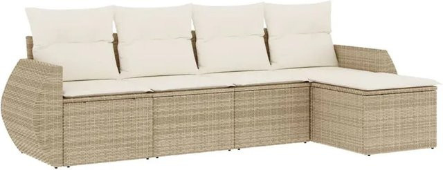 vidaXL 5-tlg. Garten-Sofagarnitur aus Poly-Rattan in Beige mit Kissen und Fußhocker - Bild 1