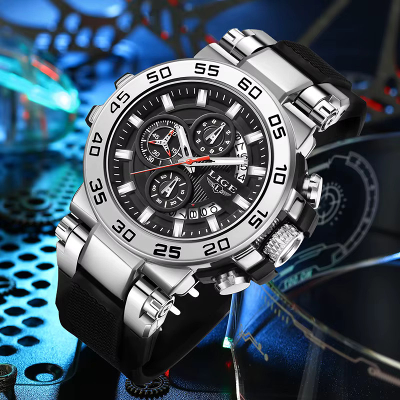 LIGE Armbanduhr Quarz, Silikon, Schwarz, Herren - Bild 3