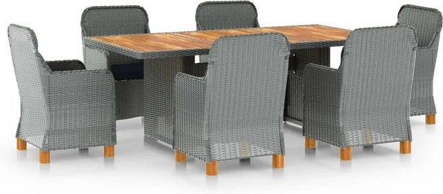 vidaXL 7-tlg Garten-Essgruppe aus Poly Rattan und Akazienholz in Hellgrau Modell 4 - Bild 1